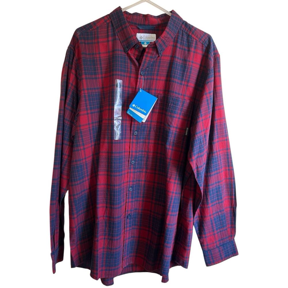 Columbia Rapid Rivers II Shirt Mens XLT Red Plaid Long Sleeve Button Down NWT